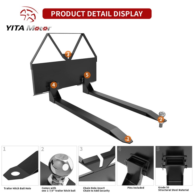 46" 2600lbs Quick Tach Pallet Forks Attachmemt for Tractor Skid Steer Heavy Duty