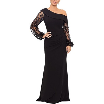 Женское черное вечернее платье Xscape с длинным рукавом на одно плечо 6 BHFO 0075