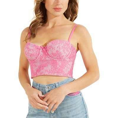 

Guess женский розовый кружевной топ-бюстье укороченный майка  BHFO 2702, Fuxia lace wash