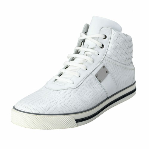 Pre-owned Versace Gianni  Men's Leather Hi Top Sneakers Shoes 10 10.5 11 11.5 12 13 14 15 In White