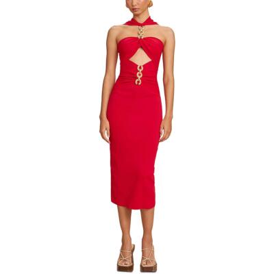Культовое женское красное миди-стрейч-облегающее платье-футляр с украшениями Gaia M BHFO 6212