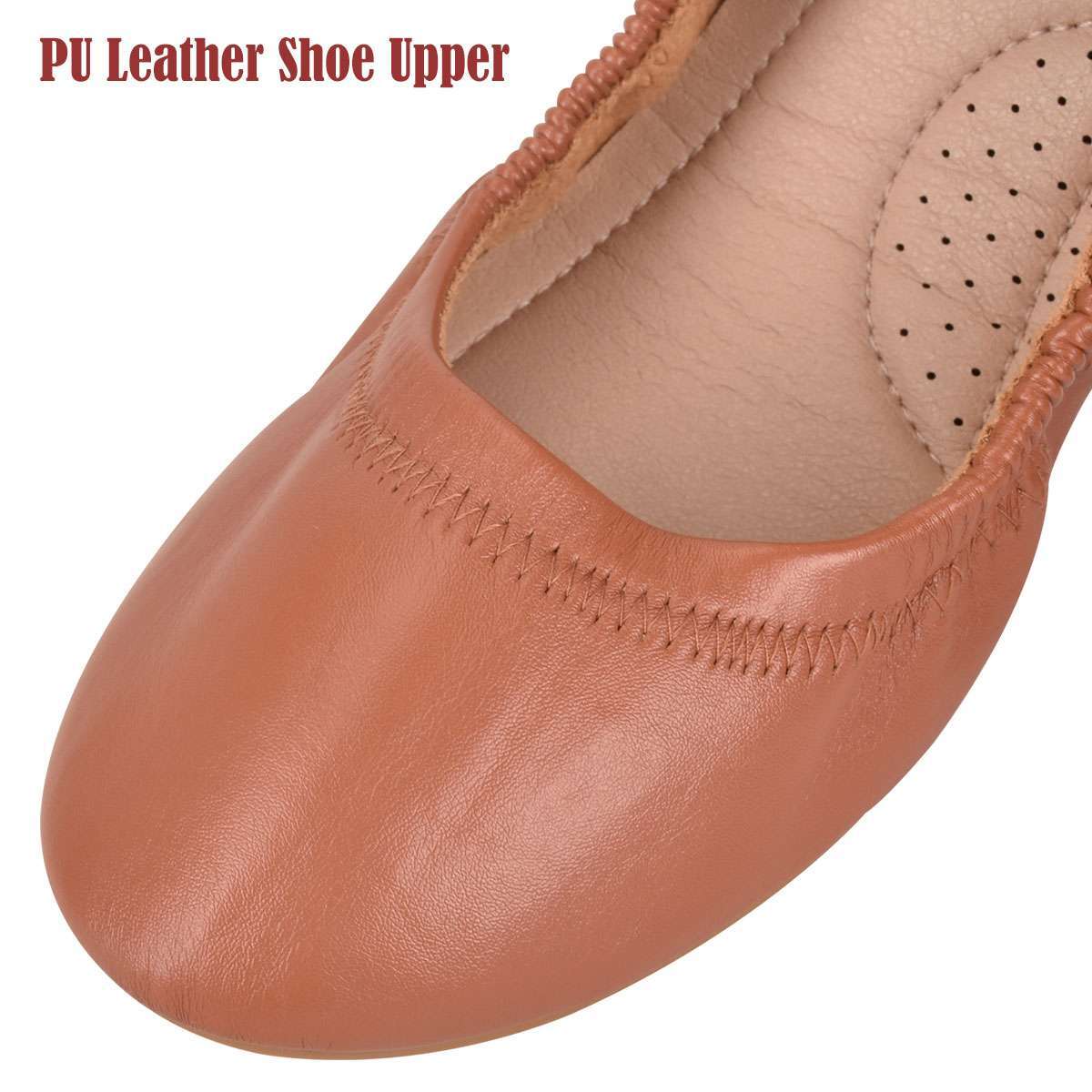 Womens Comfy Office / Travel Ballet Flats Round Toe Slip On Leather Ballet Flats