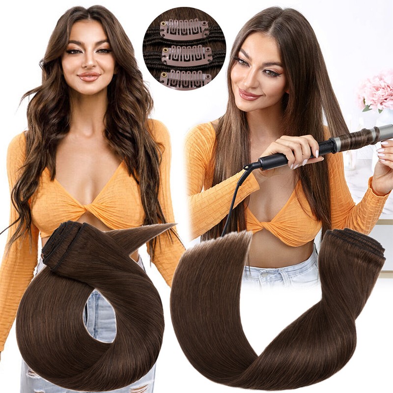Russian Remy Thick Double Weft Clip In Real Human Hair Extensions Full Head 200G