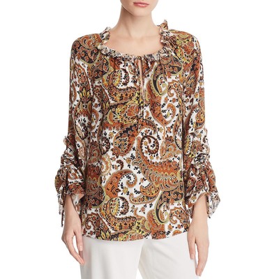 

Женская шелковая блузка с рюшами цвета слоновой кости Kobi Halperin Gia BHFO 9085, Ivory multi