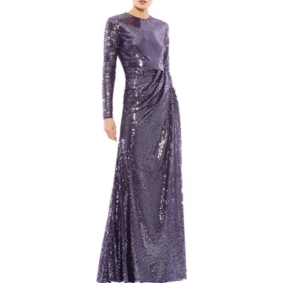 Женское фиолетовое вечернее платье Mac Duggal с блестками и длинным рукавом 8 BHFO 0135