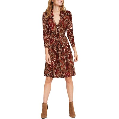 Женское коричневое платье-рубашка с поясом в стиле пейсли от Tommy Hilfiger Petites 2P BHFO 1608