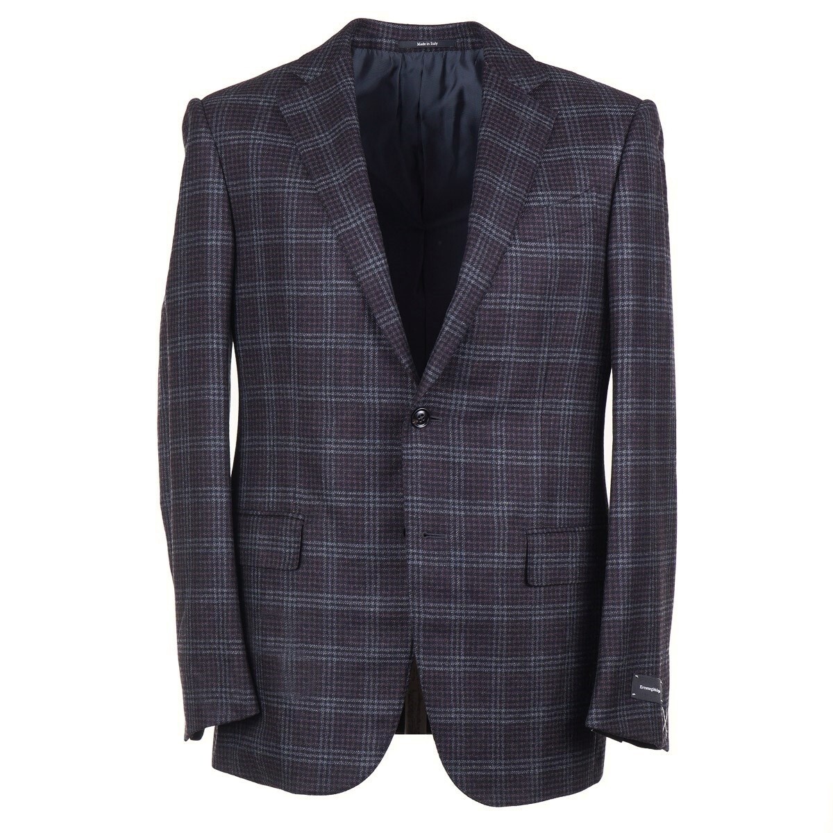 ERMENEGILDO ZEGNA ERMENEGILDO ZEGNA PLUM AND GRAY CHECK PURE CASHMERE SPORT COAT 42R (EU 52)