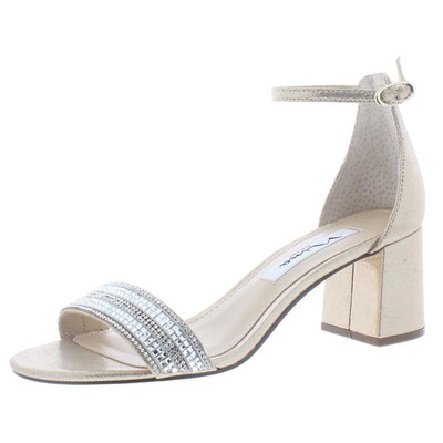 

Женские золотые кожаные сандалии на каблуке с открытым носком Nina 6.5 Medium (B,M) BHFO 5351, Золотой