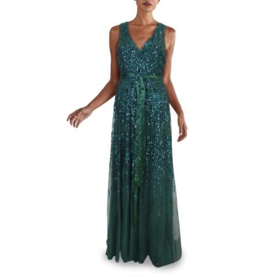

Женское зеленое сетчатое вечернее платье Adrianna Papell с пайетками  BHFO 1196, Dusty emerald