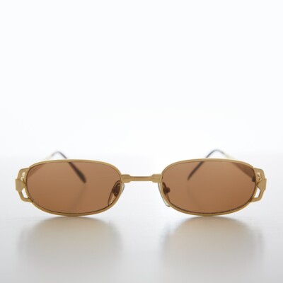 Gold Small Rectangle Unisex Vintage Sunglasses -Syds