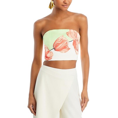 Alice and Olivia Womens Smocked Back Flora Printed Cropped Top BHFO 5536