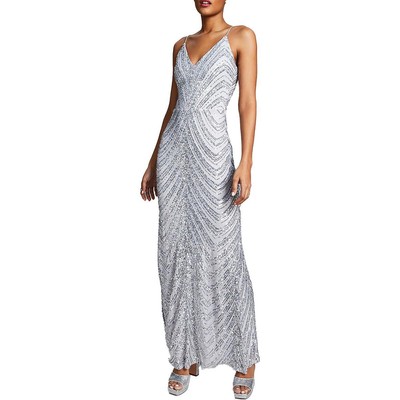B. Darlin Womens Silver Sequined Maxi Prom Evening Dress Gown Plus 14W BHFO 7222