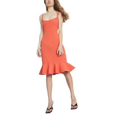 

Женское коктейльное платье миди Bardot с оранжевой воланой до колен  BHFO 1433, Flame orange