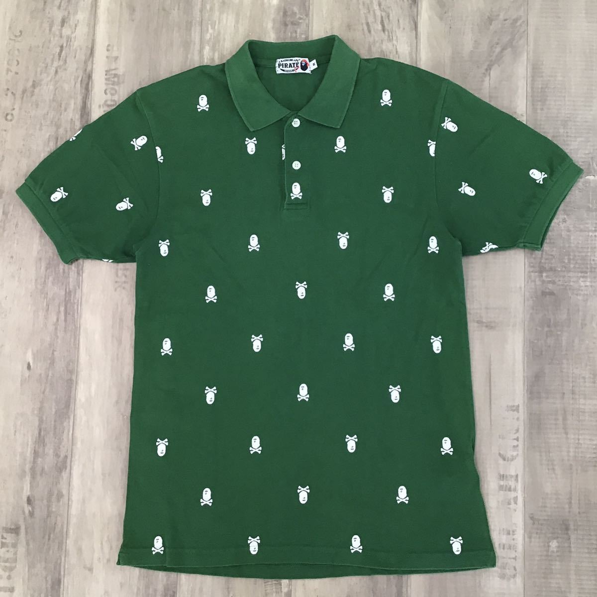 トップス a bathing ape bapesta polo shirt Pirate store limited BAPE head Cross born polo shirt Green A
