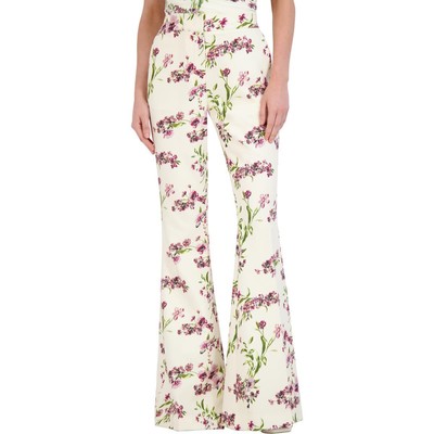 BCBGMAXAZRIA Женские брюки-клеш из крепа цвета слоновой кости с высокой талией и цветочным принтом 14 BHFO 8261