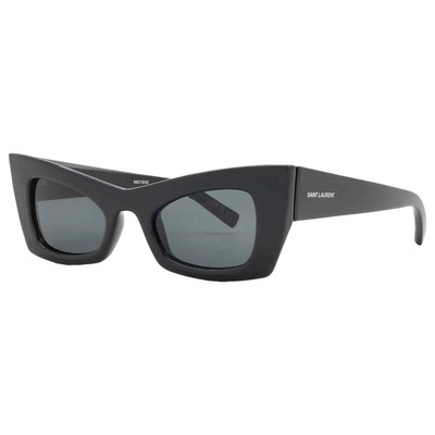 Pre-owned Saint Laurent Black Cat Eye Ladies Sunglasses Sl 702 001 49 Sl 702 001 49 In Gray