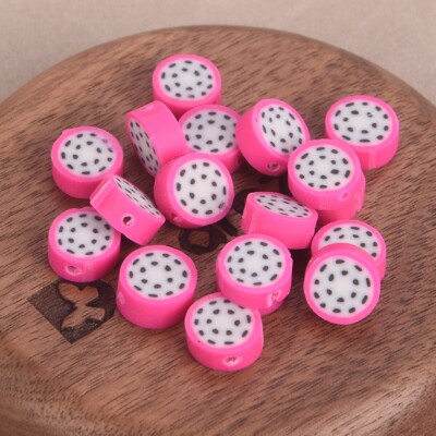 30pcs Fruit Lemon Kiwi Slice Chips 10mm Flat Round Polymer Clay Loose Beads