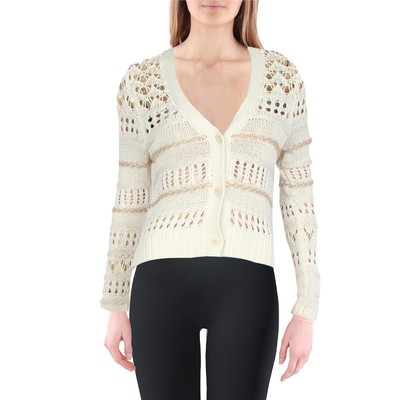 Женский вязаный свитер с рубчатой отделкой на пуговицах цвета слоновой кости Jonathan Simkhai, вязаный крючком цвета слоновой кости, S BHFO 6444