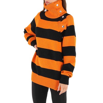 BURBERRY BURBERRY LADIES DEEP ORANGE STRIPED FISHERMAN TURTLENECK JUMPER, SIZE MEDIUM