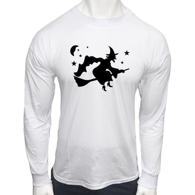NWT HALLOWEEN FLYING WITCH NIGHT SCARY DARK HORROR MEN'S LONG SLEEVE T-SHIRT