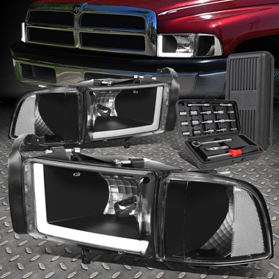 ДЛЯ 94-02 DODGE RAM LED DRL ЧЕРНЫЙ КОРПУС ПРОЗРАЧНЫЕ УГЛОВЫЕ ЛАМПЫ ФАР + НАБОР ИНСТРУМЕНТОВ