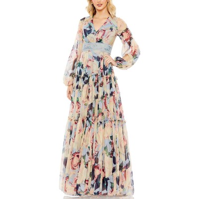 Женское вечернее платье Mac Duggal из голубого шифона с кружевной отделкой 14 BHFO 1603