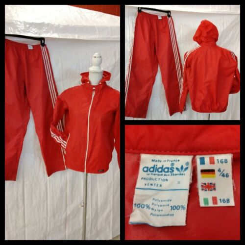 Adidas 1970's Tracksuit Women's Large Red Vintage Nylon Made In France  #Z4316