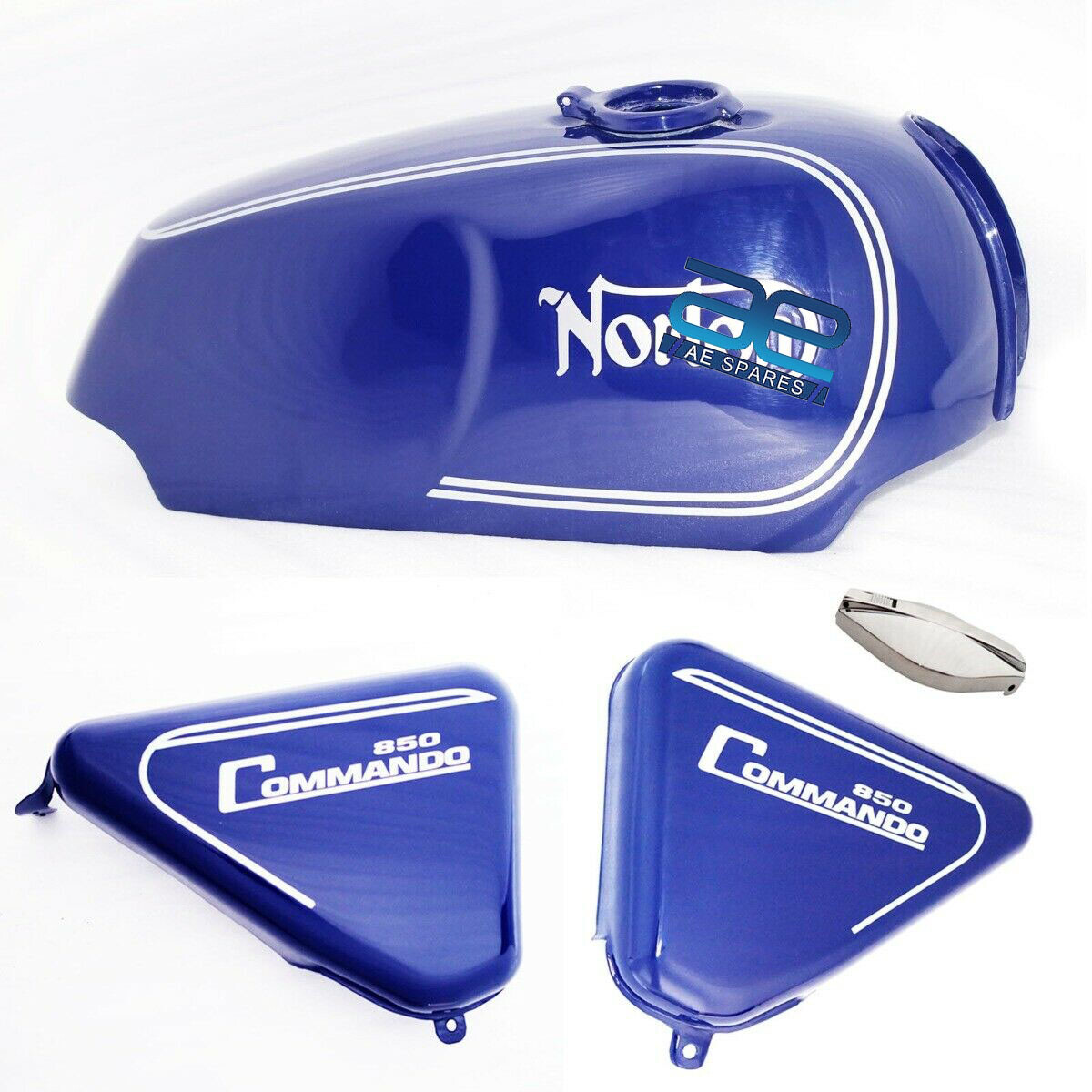 For Norton Commando Roadster 850 Fuel Gas Petrol Tank Blue Paint With Panel &  Cap