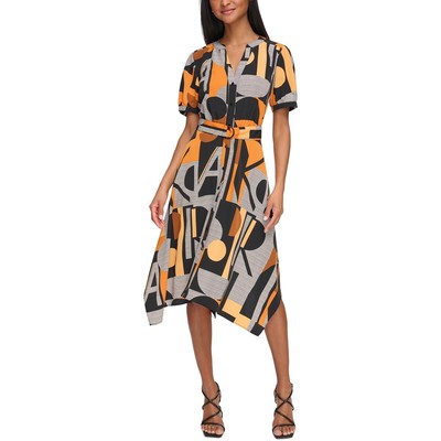 Женское платье-рубашка с оранжевым принтом Karl Lagerfeld Paris 6 BHFO 3319