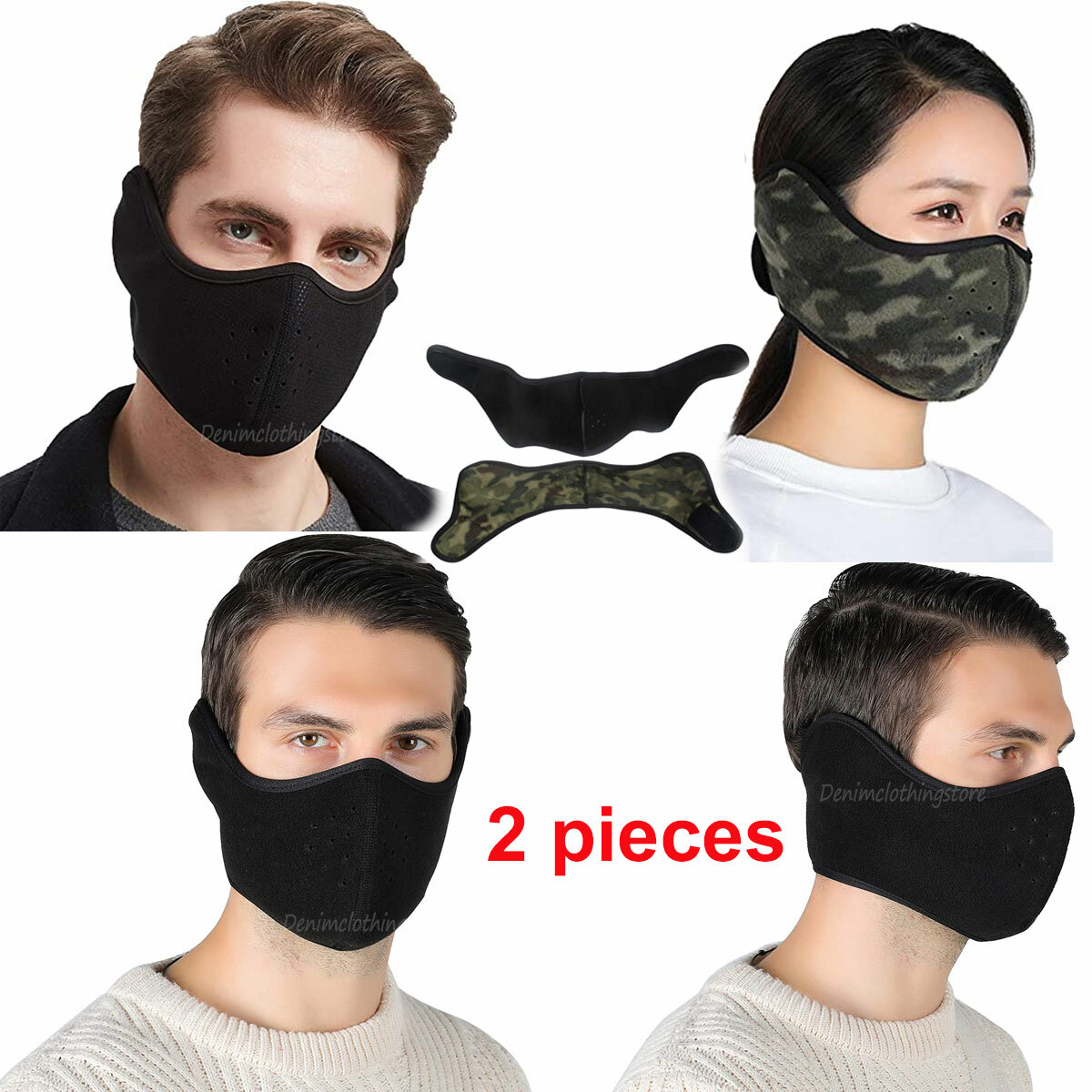 2 pcs Men Women Winter Ski Mask Outdoor Protect Face Cover Earmuffs Balaclava 
