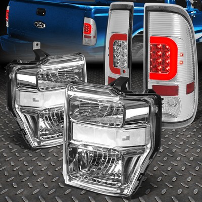 ДЛЯ 2008-2010 FORD SUPER DUTY КРАСНАЯ СВЕТОДИОДНАЯ ПАНЕЛЬ ХРОМИРОВАННЫЙ ЗАДНИЙ ФОНАРЬ + ПРОЗРАЧНАЯ ЕВРОФАРА