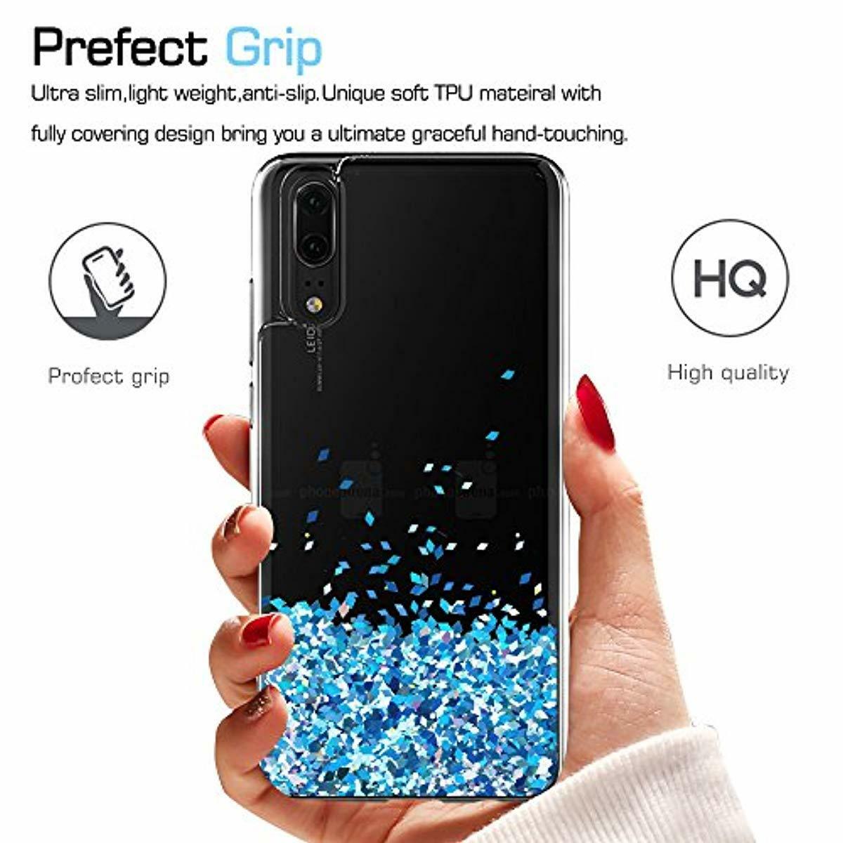 coque huawei p20 lite paillette liquide bleu