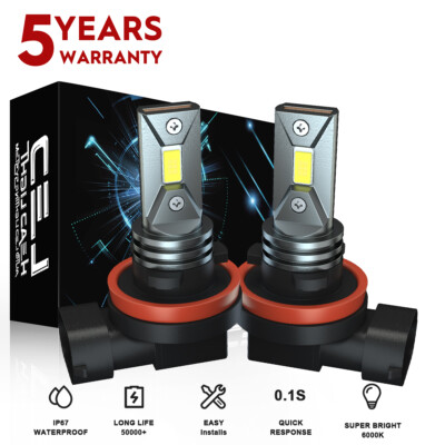 Pair H11 LED Headlight Super Bright Bulbs Kit White 6000K 8000LM High/Low Beam
