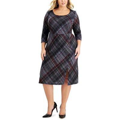 Connected Apparel Женское серое трикотажное клетчатое дневное платье миди в клетку Plus 18W BHFO 1381