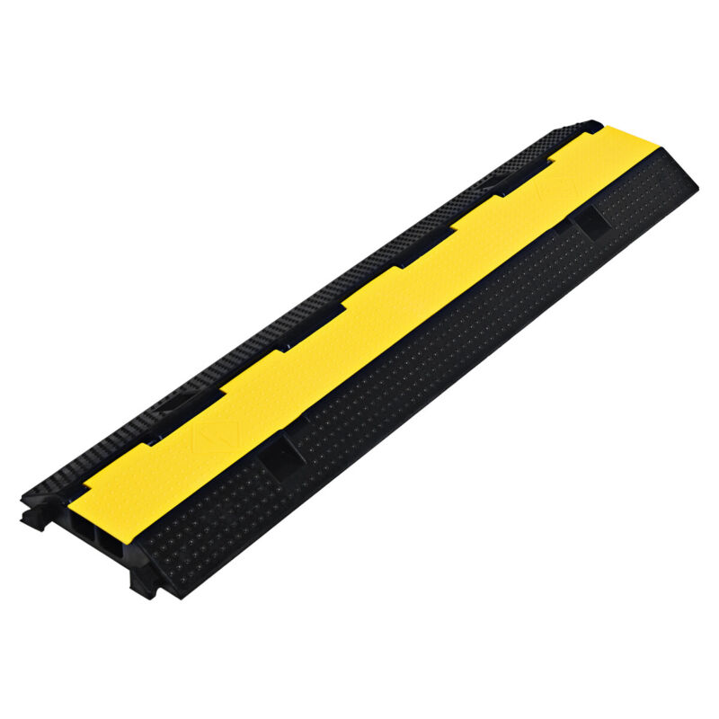 2 Channel Rubber Floor Cable Protectors Traffic Speed Bump w/Flip-Open Top Cover
