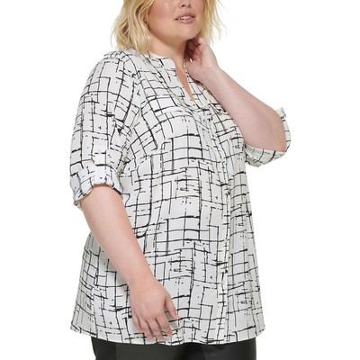 Женская черная блузка с принтом и разрезным вырезом Calvin Klein Плюс 2X BHFO 1339