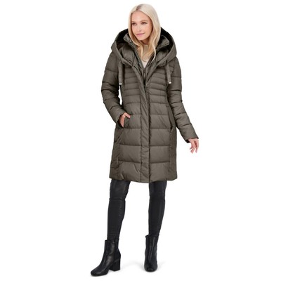 

Женское теплое зимнее пуховое пальто средней длины Tahari Casey Grey  BHFO 1317, French grey