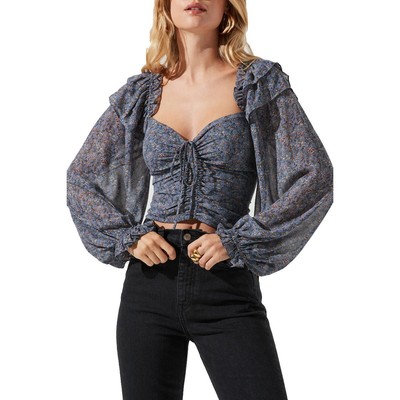 

Женская синяя блузка с длинными рукавами и цветочным принтом ASTR the Label, топ  BHFO 7454, Blue multi floral