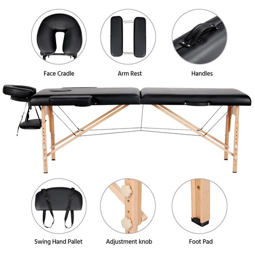 Portable Massage Table Adjustable Facial Salon Bed 2 Fold Tattoo Lash Table Bed