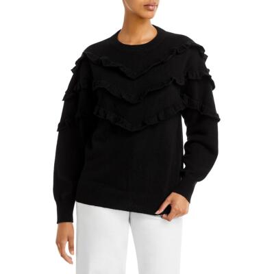 Aqua Cashmere Женский черный кашемировый вязаный пуловер в рубчик, топ-свитер S BHFO 1328