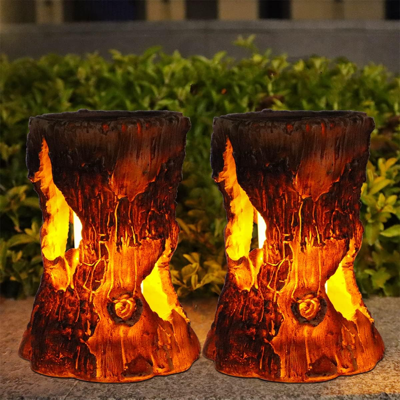 Solar Lanterns Outdoor Light,Stump on Fire Torch Lights, Flickering Flame Dec...