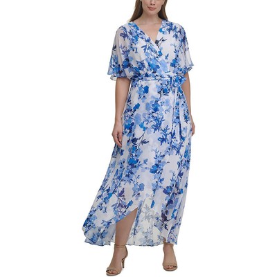 

Женское белое длинное дневное макси-платье Jessica Howard с запахом из искусственной кожи плюс 24 Вт BHFO 8780, Синий