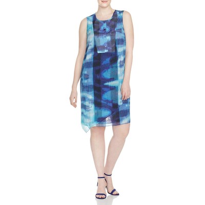 

Женское синее повседневное платье трапециевидной формы без рукавов с принтом Nic + Zoe Plus  BHFO 6493, Multi