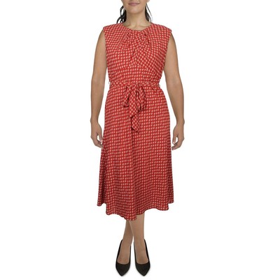 Женское платье миди с короткими рукавами из красного крепа Lauren Ralph Lauren 18 BHFO 5033