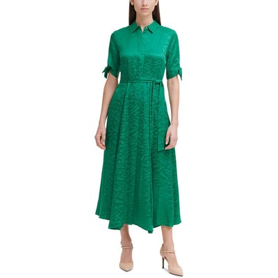 Женское зеленое платье-рубашка с поясом на пуговицах Calvin Klein Petites 4P BHFO 7324