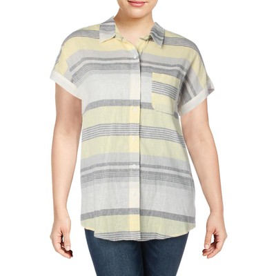 

Marled Essentials Женская льняная полосатая рубашка на пуговицах Camper BHFO 7695, Yellow/grey