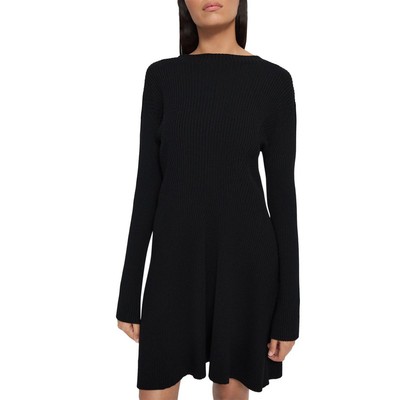

Женское короткое платье-свитер в рубчик из шерсти мериноса Theory BHFO 1611, Черный