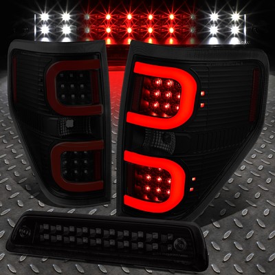ДЛЯ 09-14 FORD F150 ДВОЙНАЯ КРАСНАЯ 3D СВЕТОДИОДНАЯ ПЛАНКА ЗАДНЕГО ФОНАРЯ + ТРЕТИЙ ТОРМОЗНОЙ/ГРУЗОВОЙ ФОНАРЬ ДЫМЧАТОГО ЦВЕТА