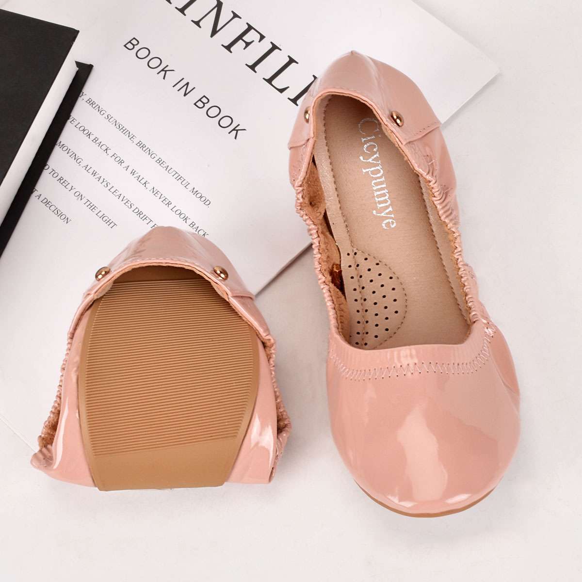 Womens Comfy Office / Travel Ballet Flats Round Toe Slip On Leather Ballet Flats