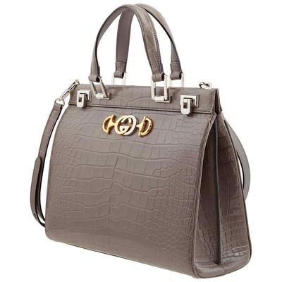 Pre-owned Gucci Grey Zumi Medium Top Handle Bag In Crocodile Effect 564714 Ev40x 1275